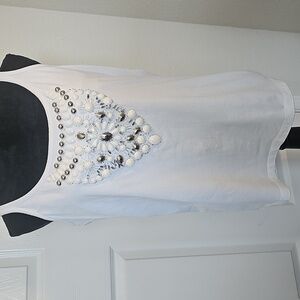 Newport News Vintage Decorative Bodice Shelf Bra  White Tank Large